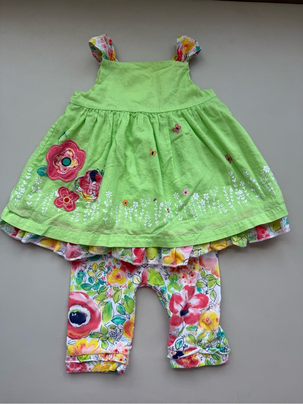 First Impressions Lime Green Floral Tunic & Floral Legging Set